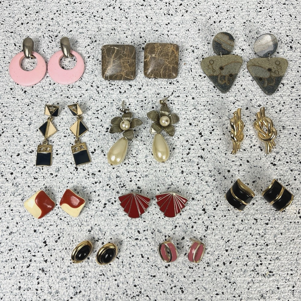 Vintage 90s Lot of Earrings 11 Pair‎ Pierced Chunky Costume Jewelry